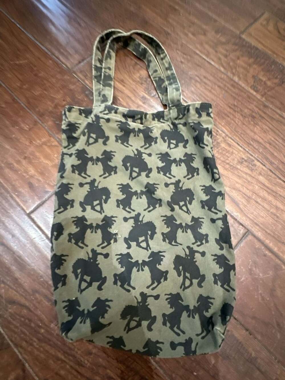 Divided by H&M Cowboy Horse Print Canvas Tote Bag Green Black
